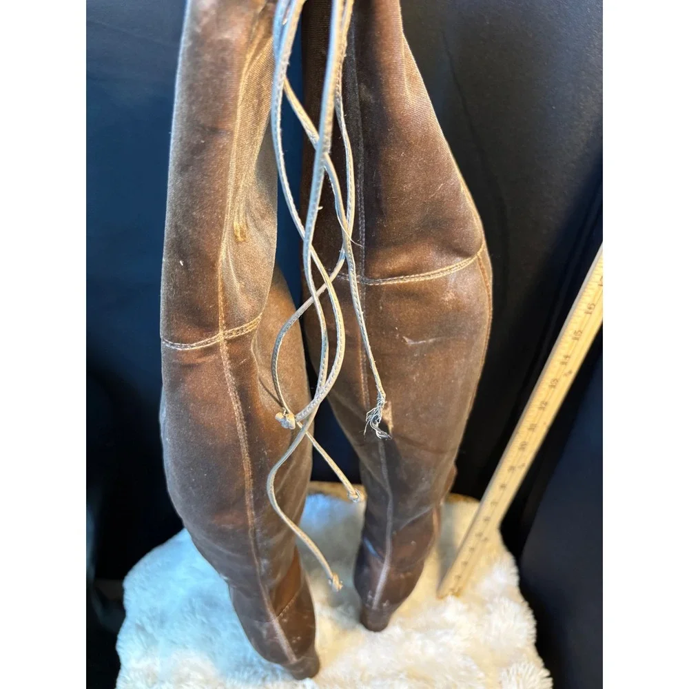 Taupe Velvet Over The Knee Thigh High Block Heel Boots Size 8 like New!